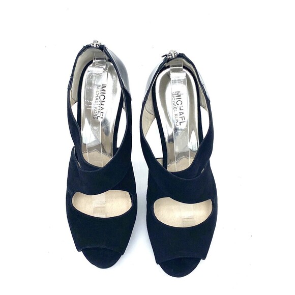 Michael Kors Women's Black Elena Suede Cross Strap Peep Toe Pumps AF12E Size 9M - Picture 2 of 15